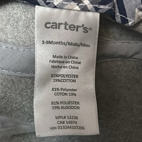 Carter's Boy’s Newsboy Cap Gray Hat, Plaid Lining Cap 3-9 Months, Elastic Back - Picture 6 of 7